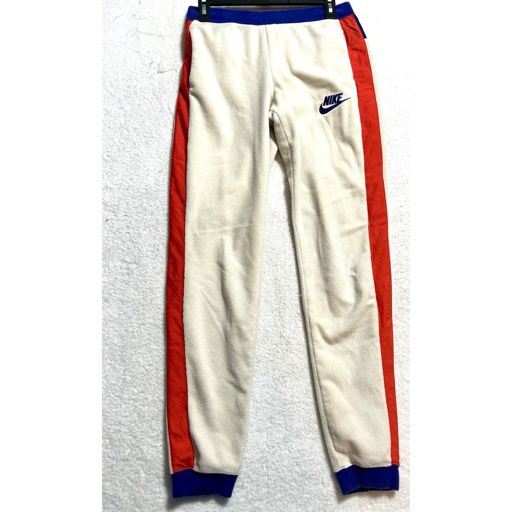 Nike Womens Sportswear Polar Fleece Joggers Sweatpants in White Red Blue Size S